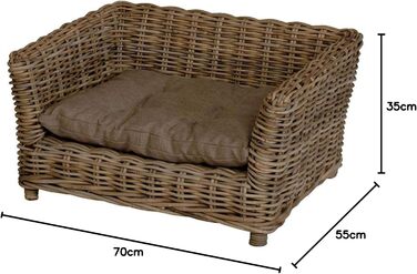 Корзина для собак з натурального ротангу з подушкою, велика (XL/L)