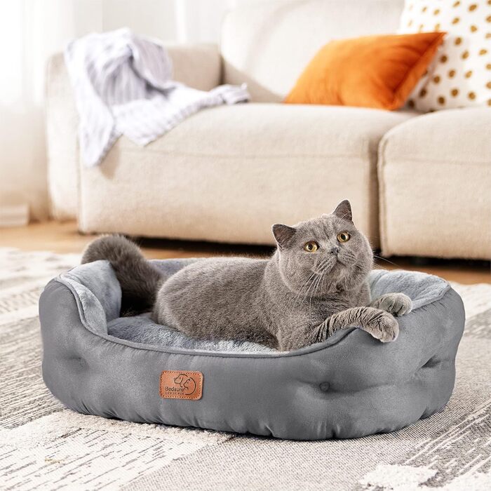 BEDSURE Ліжко для котів, 63x53x20 см, двостороння подушка, сіре, пране, для котів і маленьких собак