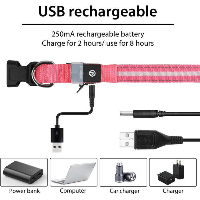 Світлодіодне нашийник для собак Masbri: безпечний, водонепроникний, з підзарядкою, рожевий (XS)