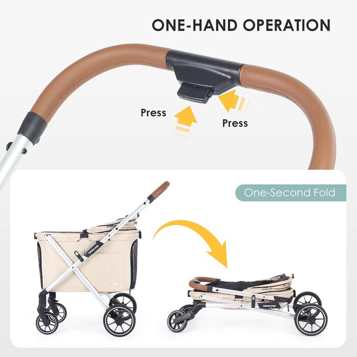 Дитяча коляска для собак Beberoad Pets X6 - сіра/бежева, до 30 кг, складна, з амортизацією