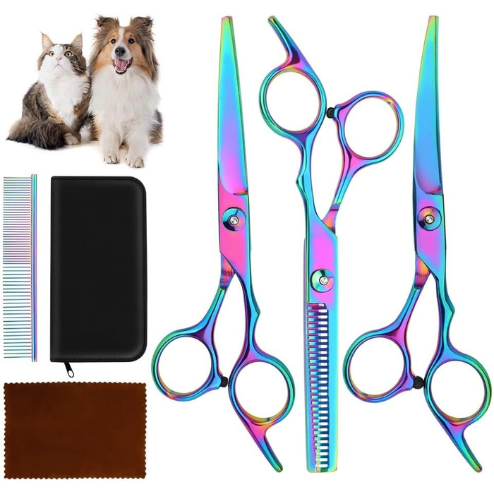 Професійний набір для стрижки собак 3 в 1 - фіолетовий. Набір ножиць для собак, котів та інших тварин (прямі, зубчасті, вигнуті)