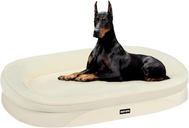 Ортопедичне ліжко для собак, ліжко-софа для собак, подушка з роликом для шиї з чотирьох сторін, неслизьке дно, кошик для собак, знімний та пральний, середні та великі породи собак, 106 x 79 x 17 см, оливковий колір