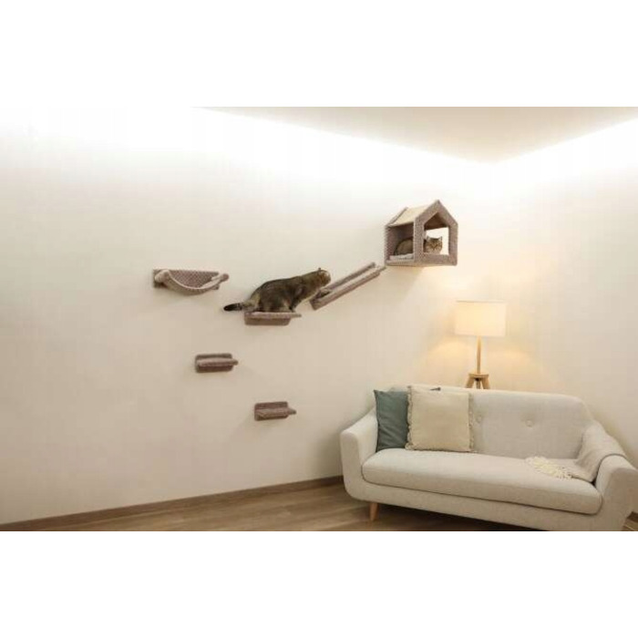 Стіновий ігровий комплекс для котів Kerbl Monte Baldo: будинок, лежанка, полиця та дряпачка (6 елементів)