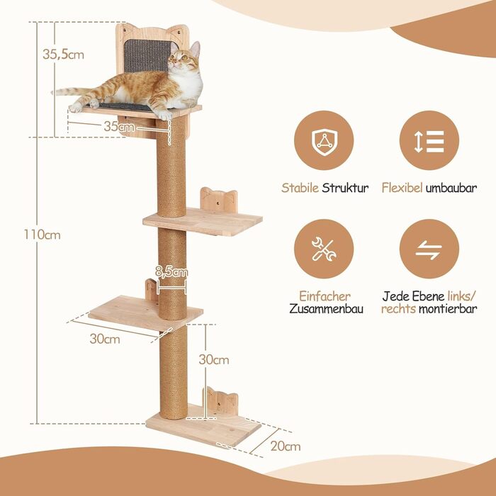 Кігтеточка для котів LitaiL Wandkratzbaum: 4 яруси, 110 см, з екошкіри, сірий колір