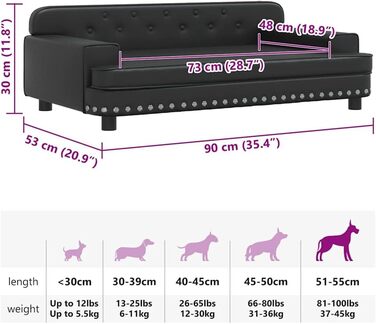 Ляжка для собак, м'яка подушка для собак, диван-софа для маленьких собак, лежанка для домашніх тварин, лежанка для котів, чорна штучна шкіра, 90 x 53 x 30 см