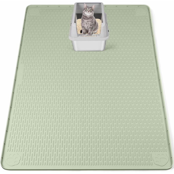 Килимок для котячого туалету Bartuke Katzenklo Matte, великий розмір 101 x 71 см, силіконовий, для контролю розсипання, м'який для лапок, легко миється (зелений)