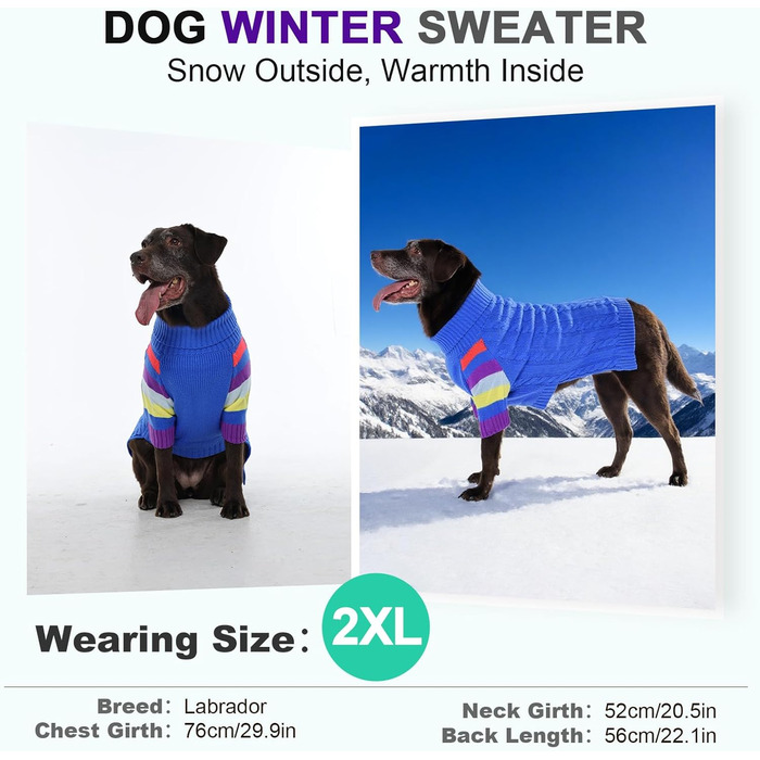 Пуловер для собак середнього розміру OUOBOB, теплий в'язаний зимовий пуловер з отвором на животі, еластичний светр для Бостон Тер'єрів та Французьких Бульдогів, L, Синій