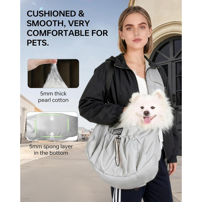 Сумка-переноска для собак та котів, широкі підплічники, регульована, ергономічна, сіра, до 5,4 кг