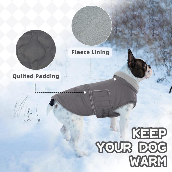 Теплий зимовий одяг для собак - куртка з отвором для шлейки, підійде для коргі, кокер-спанієль (Сірий L)