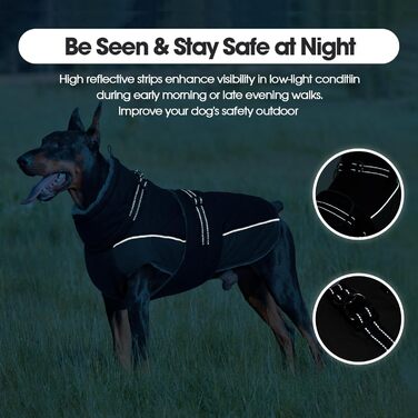 Водонепроникний зимовий теплий накидка для собак QBLEEV, чорний, середній розмір, фліс, регульований, з відбиваючими елементами