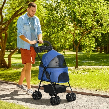 PawHut Dog Stroller Dog Buggy з функцією складання Коляска для маленьких собак і кішок Коляска для домашніх тварин Cat Buggy Oxford Blue 67 x 45 x 96 см | Аосом