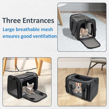 Транспортна сумка для котів та собак Kathson, схвалена авіакомпаніями, складна, чорна, до 6,8 кг