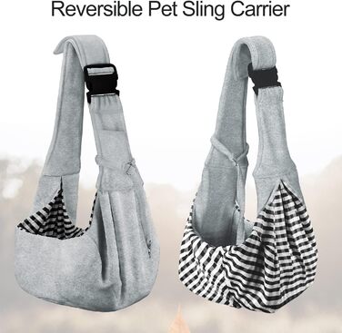 PetLoft Сумка-переноска для собак, реверсивна, регульована, крос-боді, з отвором для повідка, сіра