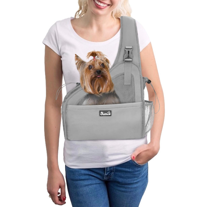 Сумка-переноска для собак Eyein, сіра, до 2.8 кг, з регульованими ременями та жорстким дном