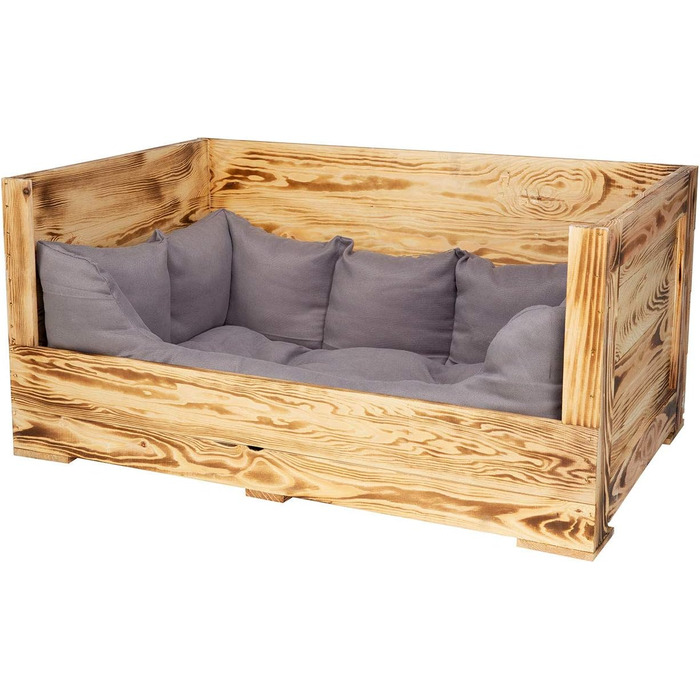 Собаче ліжко Kistenkolli Altes Land Balu з дерева з подушкою, корзина для собак, лежанка, вінтажний диван для собак, для вулиці (білий), 90x57x45 см