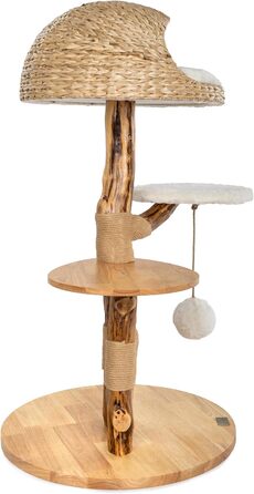 Драбинка для котів Bontoy Stella з дерева, 109 см: міцна, з великим лежанкою та іграшкою, 2 сходинки