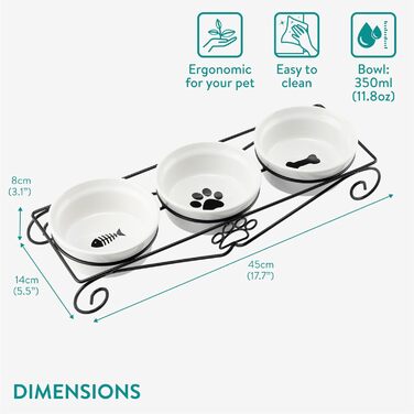 Набір мисок для тварин Navaris (3 шт.) - миски для котів та собак, кераміка, 350 мл, білий