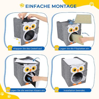 Двоповерховий будиночок для котів Dripex з фетру з подушкою, 30 x 35 x 35 см (Сова)