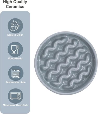 Миска для собак Slow Feeder з кераміки з нековзним силіконовим краєм - миска-лабіринт для запобігання здуття та ожиріння (Абрикос-S) (Medium, Macroni-Ice Blue)