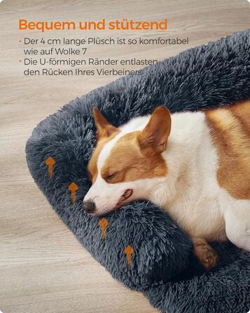 Крісло-лежанка для собак Feandrea FluffyHug, м'яка лежанка-софа, захист дивану, подушка для собак, розмір L, для середніх собак, 95 x 85 x 16 см, темно-сірий