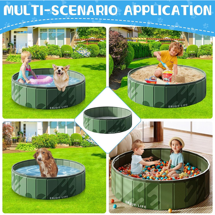 Дитячий басейн для собак та дітей, складаний, з ПВХ, антиковзаюча поверхня, для балкону, великий (80x20 см)