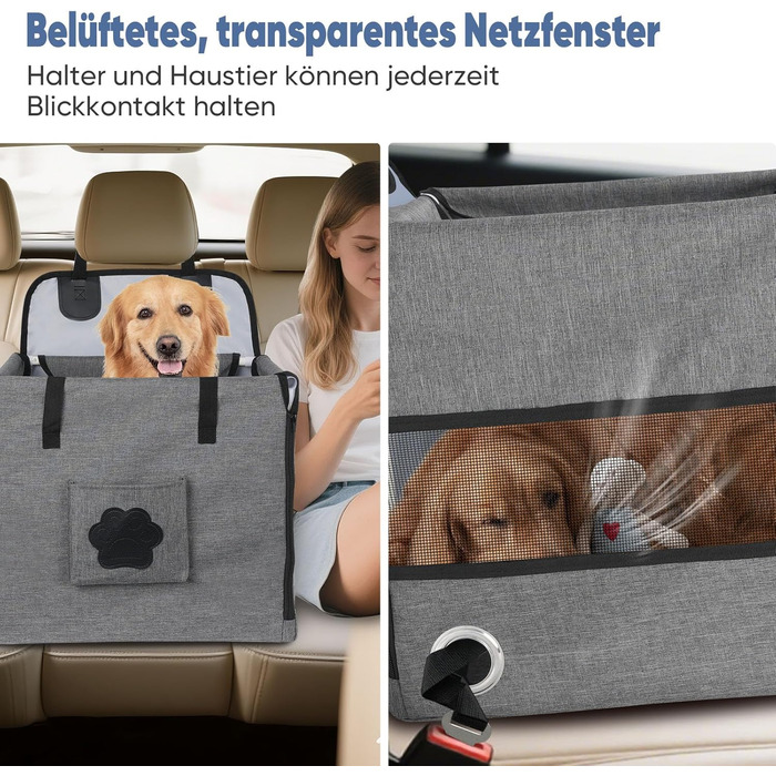 Автокрісло для собак 44x40x40 см – міцне автокрісло з ременем безпеки та сіткою – складний собачий кошик для заднього сидіння авто для маленьких та середніх собак, водонепроникне та зручне