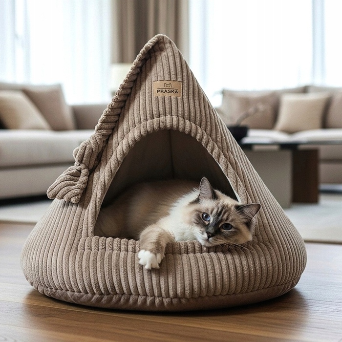 Будиночок-лежак для котів RATTLE CAT CAP з іграшкою, до 8 кг, 50 см, різні кольори