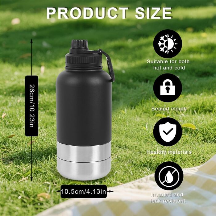 Водяна пляшка для собак Ruioomeep з мисками для води та їжі, з нержавіючої сталі, для подорожей, прогулянок та активного відпочинку