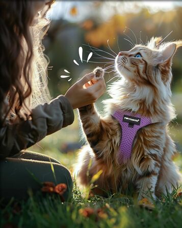 Шлейка для котів FAYOGOO вибухозахисна з повідком, шлейка для котів анти-вислизання та регульована, повідок для котів з відбиваючими смугами для безпеки та комфорту вночі, M (фіолетовий, L (упаковка з 1))