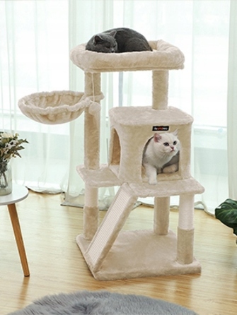 Низька скребничка для котів Feandrea, бежева, 96 см, сизаль, 2 рівні