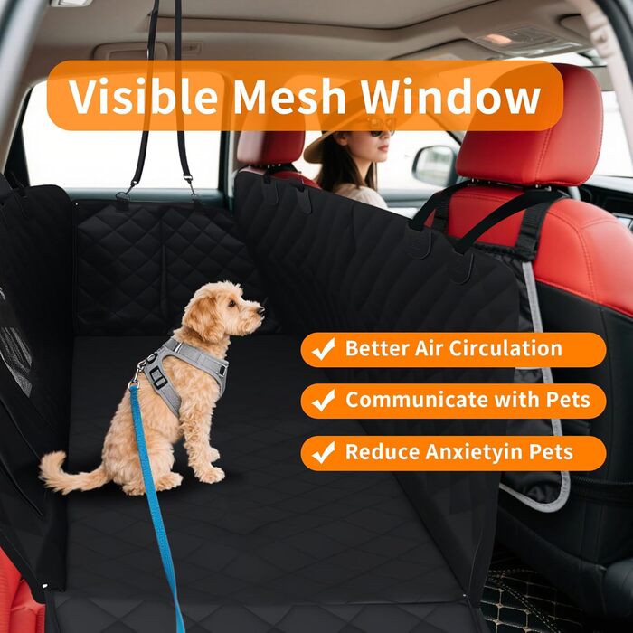 Захист для заднього сидіння автомобіля для собак, водовідштовхувальний, неслизький, з боковинами та оглядовим вікном, 137 x 147 см