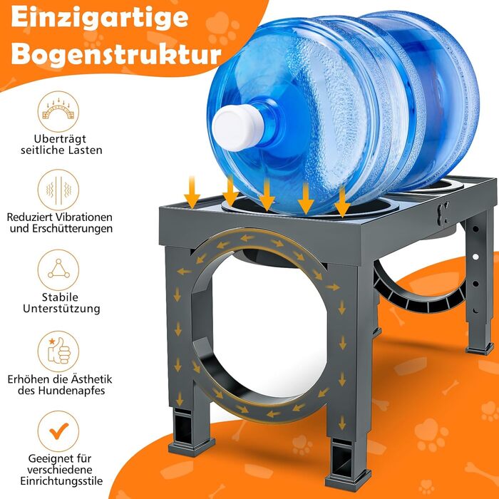 Набір мисок для собак X-BEN 3-в-1: миска для води з захистом від пролиття 1.4L, миска від захлипування 1L, годівниця з 5 рівнями регулювання висоти, для середніх та великих собак, антиковзаюча, сіра