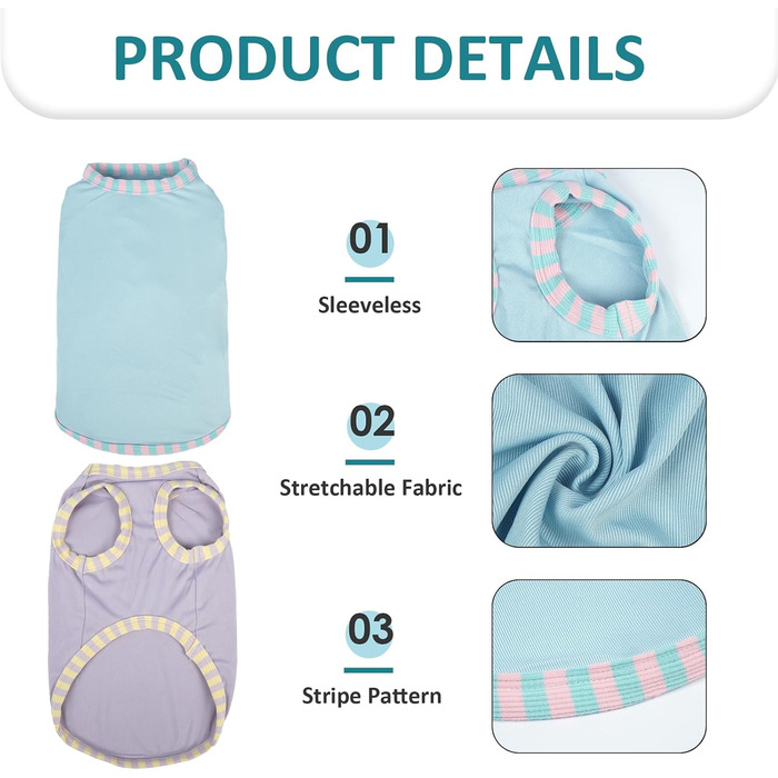 Сорочка для собак Katzinst (2 шт.) - сонцезахист, дихаючий матеріал, для середніх собак (Французький бульдог). Розміри: L (обхват грудей 46 см), M (обхват грудей 40 см). Кольори: зелений хакі + світло-блакитний + світло-ліловий