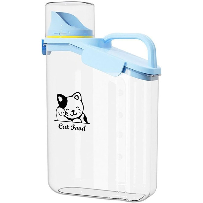 Контейнер для котячого корму 2.8L: герметичний, з мірним стаканчиком та ручкою. Підходить для собак та котів, BPA-free, прозорий.