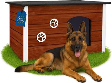 Будка для собак Outentin - XL, 76x60x60 см, тепла та вологостійка, для середніх собак, сучасний дизайн, горіховий колір