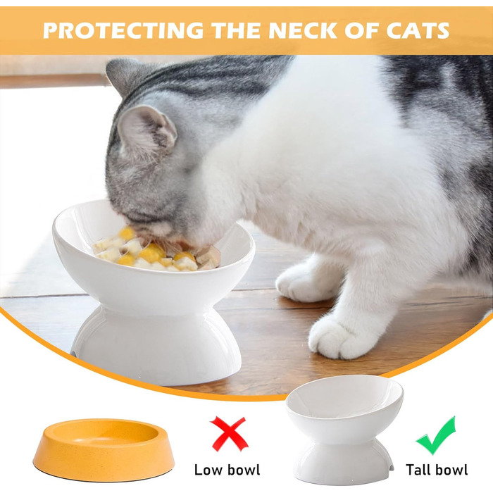 Підвищені годівниці для котів 2 шт. - керамічні миски для корму з захистом від перекидання, білі та сірі