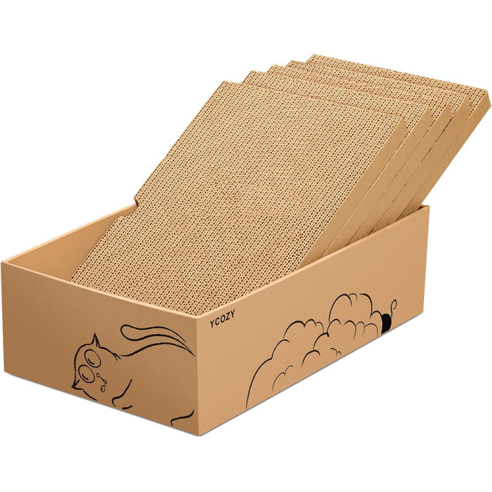 Ycozy Дряпальня для котів з будиночком та 5 дряпальними поверхнями, велика двостороння картонна дряпка для котів, високоякісний змінний картон, міцні котячі меблі