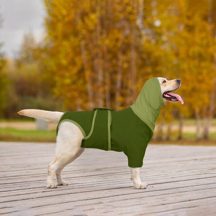 Теплий дощовик для собак MHaustlie з капюшоном та захистом вух, 2 в 1, худі, зелений, розмір S