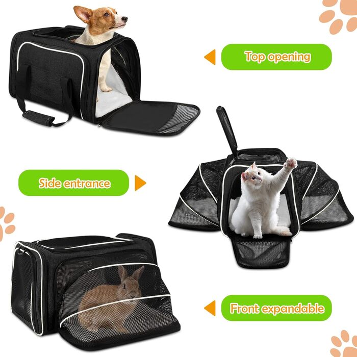 Сумка-переноска для котів і собак ALLSOPETS, складна, чорна, для подорожей, розширювана, транспортна сумка для домашніх тварин, ідеальна для подорожей, походів, кемпінгу