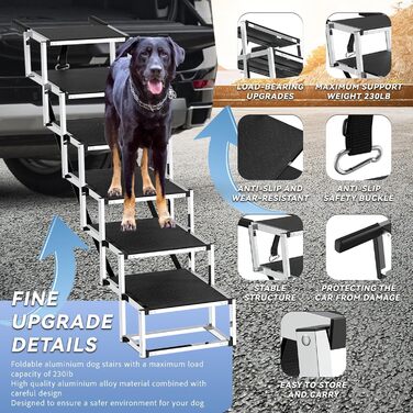 Східці для собак великих порід, 6 ступенів, складана рамка для авто, 109 см, антиковзне покриття, вантажопідйомність до 104 кг, підходить для SUV/вантажівки, чорний, для собак з обмеженими можливостями