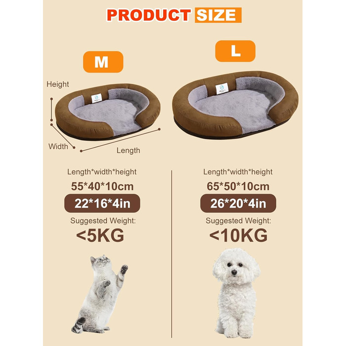 Ортопедичне ліжко для собак PETCUTE великих порід, зручне собаче ліжко з антиковзною основою та знімним, пральним чохлом, затишне ліжко для домашніх тварин, ліжко-диванчик для собак, кошик для собак середніх порід, колір кавовий (M)