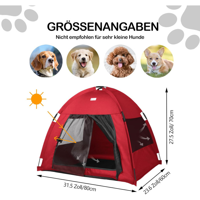 Зручне ліжко-будинок для собак та котів Babyezz, Tipi, червоний, L