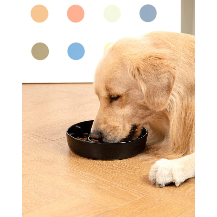 Миска для собак з кераміки Slow Feeder, 2 чашки, рожево-чорна, для середніх порід, сприяє звикання до повільного годування, 8 дюймів