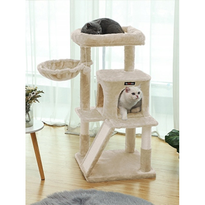 Низька скребничка для котів Feandrea, бежева, 96 см, сизаль, 2 рівні