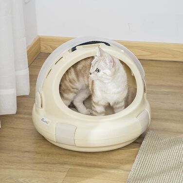 Будиночок для кота PawHut переносний з ручкою, замком і подушкою, поліпропілен, 41x35,2 см, бежевий