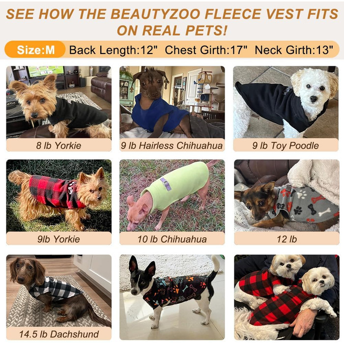 Пуловер для собак BEAUTYZOO з флісу, тепла жилетка для собак, одяг для маленьких та середніх собак, жилетка з D-порогом, теплий пуловер з принтом лапок, розмір M (обхват грудей 43.1 см)