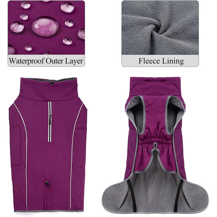 Теплий непромокальний зимовий флісовий одяг для собак - куртка-пуловер, відбиваючий, з блискавкою, для прогулянок, XL, фуксія