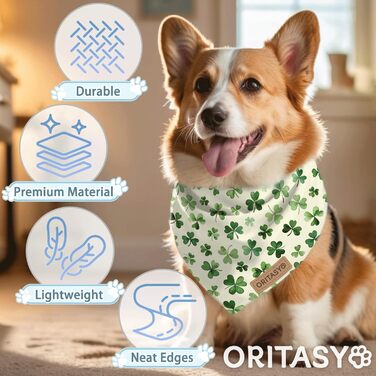 Oritasy Святкові бандани для собак до Дня Святого Патріка, двосторонні, трикутні, преміум тканина, ірландський стиль, 2 шт, розмір S, стиль 2