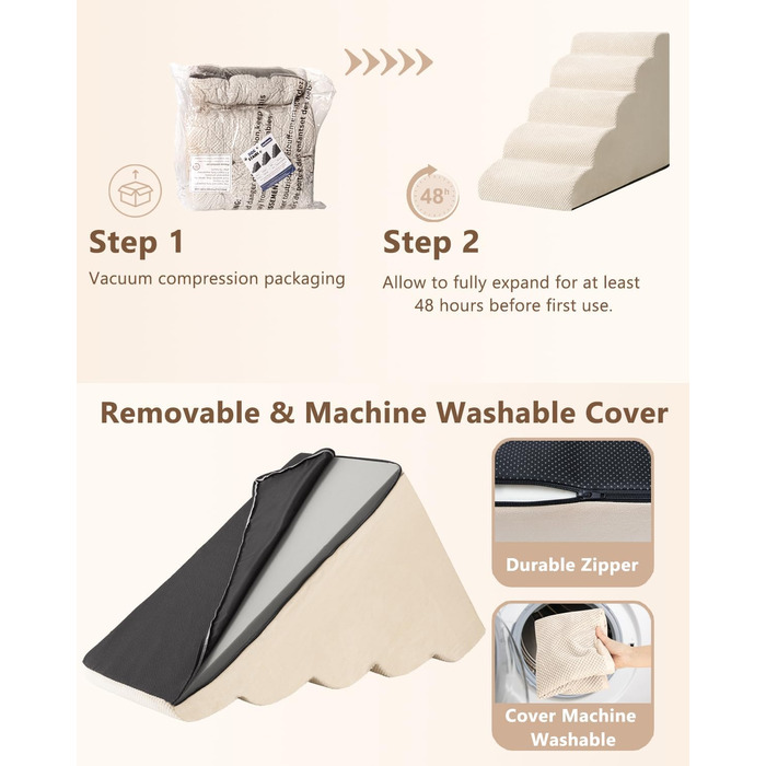 Сходинки для собак та котів на ліжко/диван, 5-ти ступінчасті, з неслизьким покриттям, зручні та довговічні (20 см висота, 76.2 x 39.4 x 21.3 см)