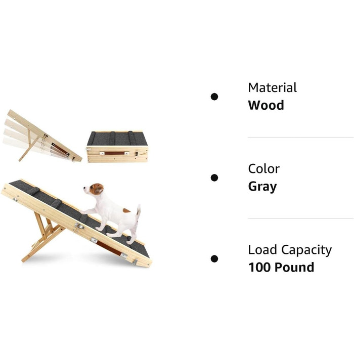 Дерев'яна пандус для собак та котів, регульована висота 25-48 см, з антиковзним килимком, складана